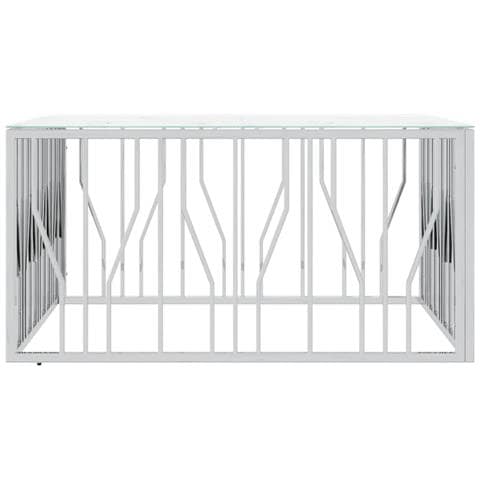 Tavolino Da Salotto Argento 100x100x50 Cm Acciaio Inox E Vetro - Foto 5