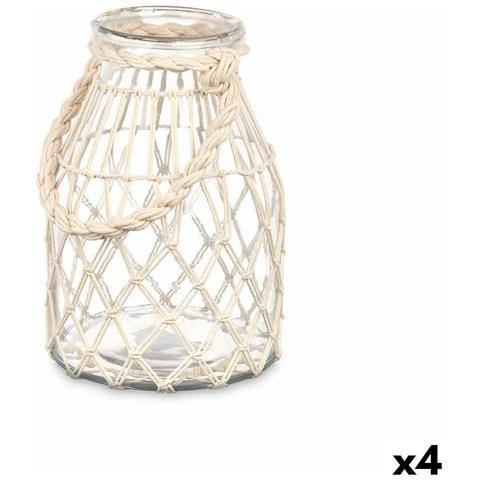 Portacandele Barattolo Bianco Trasparente Vetro Corda 17 X 25 Cm (4 Unità) - Foto 1