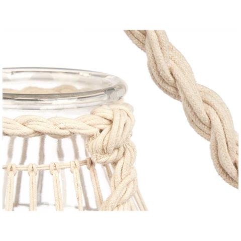 Portacandele Barattolo Bianco Trasparente Vetro Corda 17 X 25 Cm (4 Unità) - Foto 2