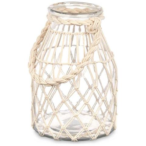 Portacandele Barattolo Bianco Trasparente Vetro Corda 17 X 25 Cm (4 Unità) - Foto 3