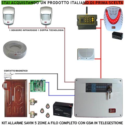 Kit Antifurto Impianto Savin 5 Zone Infrarosso E Doppia Tecnol. Chiamata Allarme E Telegestione Gsm Sirena Interna Ed - Foto 1