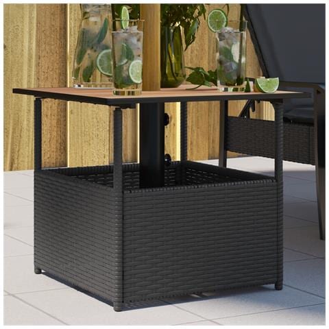 Tavolo Giardino Foro Ombrellone Nero 55x55x46,5 Cm Polyrattan - Foto 1