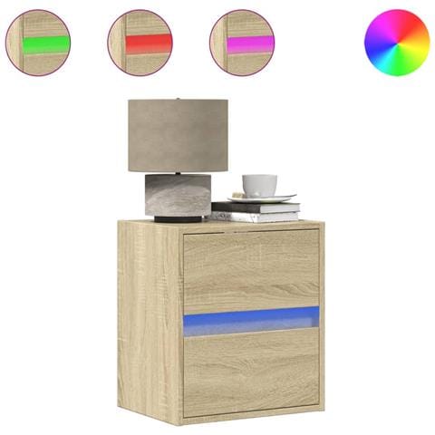 Comodini A Parete Con Luci Led 2 Pz Rovere Sonoma - Foto 2