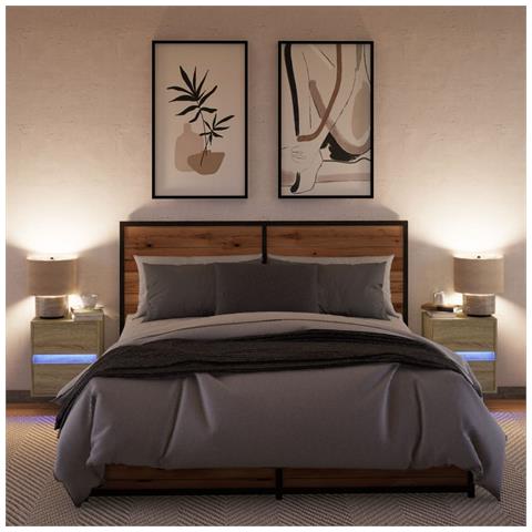 Comodini A Parete Con Luci Led 2 Pz Rovere Sonoma - Foto 3