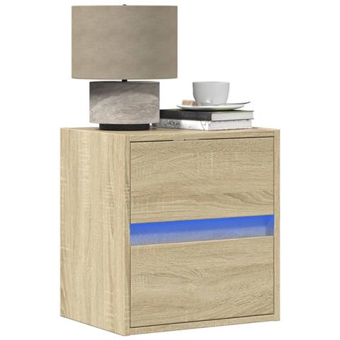 Comodini A Parete Con Luci Led 2 Pz Rovere Sonoma - Foto 1