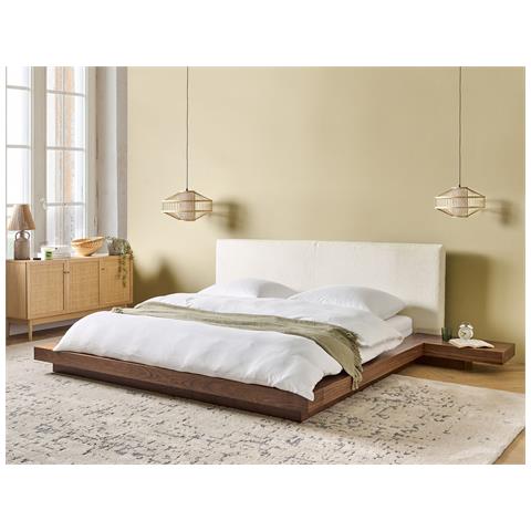 Letto Ad Acqua Matrimoniale Marrone Con Testata In Bouclé 180 X 200 Cm Zen - Foto 1