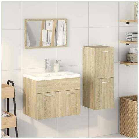 Set Mobili Da Bagno 3 Pz Rovere Sonoma In Legno Multistrato - Foto 3