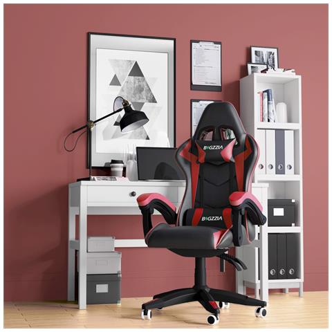 Sedia Gaming, Sedia Girevole Ergonomica, Pu Poltrona Racing Nero/rosso - Foto 2