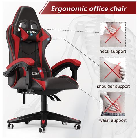 Sedia Gaming, Sedia Girevole Ergonomica, Pu Poltrona Racing Nero/rosso - Foto 5