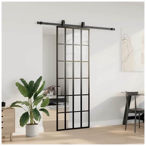 Porta Scorrevole con Ferramenta Nera 76x205 cm in Vetro ESG - Foto 2
