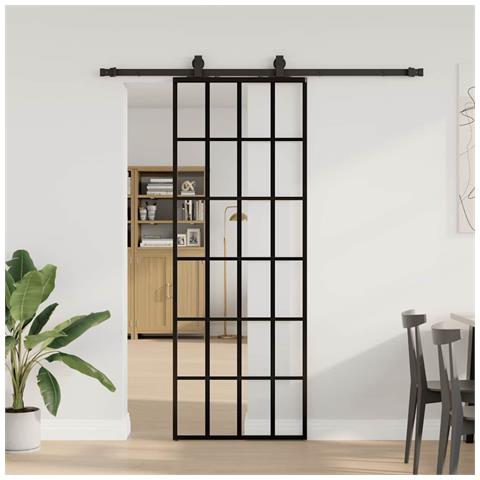 Porta Scorrevole con Ferramenta Nera 76x205 cm in Vetro ESG - Foto 1