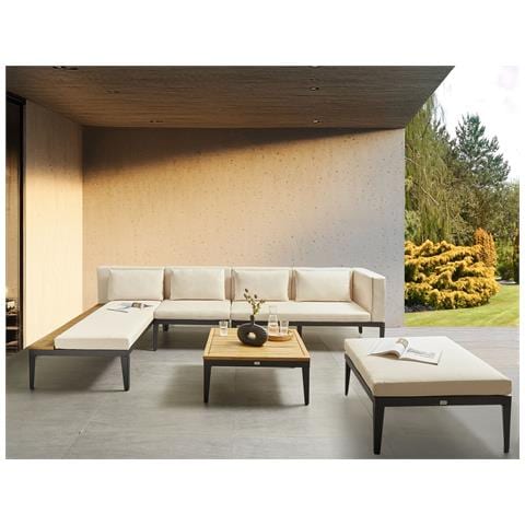 Set Salotto Da Giardino Con Tavolo E Pouf 4 Posti Bracciano Lato Destro Legno Di Acacia Certificato Beige Chiaro - Foto 1