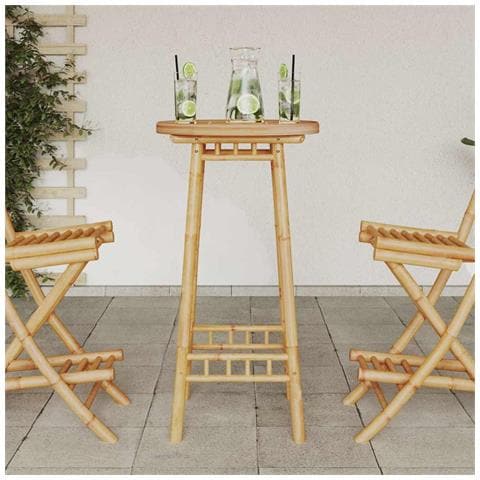 Tavolo Da Bar Da Esterno Rotondo 55x100 Cm In Bambù - Foto 3