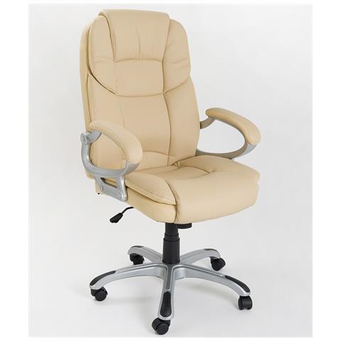 Poltrona Regolabile E Girevole Da Ufficio Presidenziale Direzionale Ergonomica Modello Silky In Ecopelle Colore Beige - Foto 1