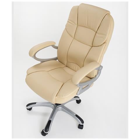 Poltrona Regolabile E Girevole Da Ufficio Presidenziale Direzionale Ergonomica Modello Silky In Ecopelle Colore Beige - Foto 2