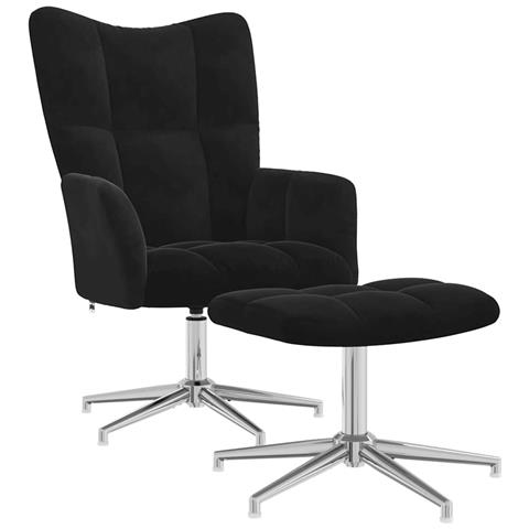 Poltrona Relax Con Poggiapiedi Nero In Velluto - Foto 1