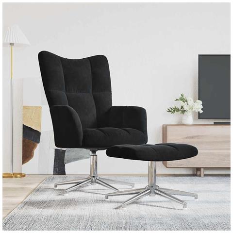 Poltrona Relax Con Poggiapiedi Nero In Velluto - Foto 8