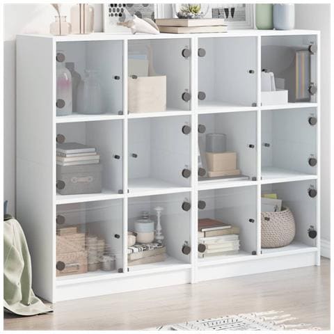 Libreria Con Ante Bianca 136x37x109 Cm In Legno Multistrato - Foto 8