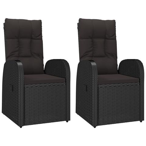 Sedie Da Giardino Reclinabili 2 Pz Con Cuscini Polyrattan Nero - Foto 1