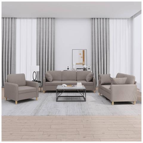 Set Divani 3 pz con Cuscini Tortora in Tessuto - Foto 2