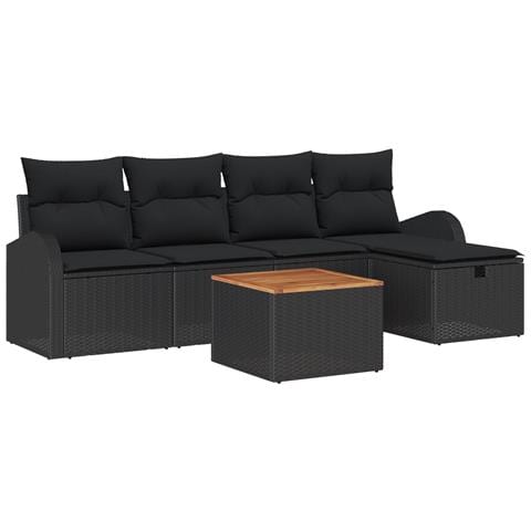 Set di divani da giardino in 6 pezzi con cuscini neri in rattan poly - Foto 1