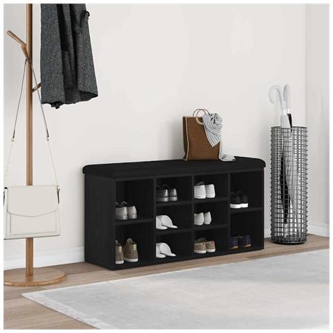 panchina da stoccaggio Nero Rovere 100x30x48 cm Legno ingegnerizzato - Foto 2