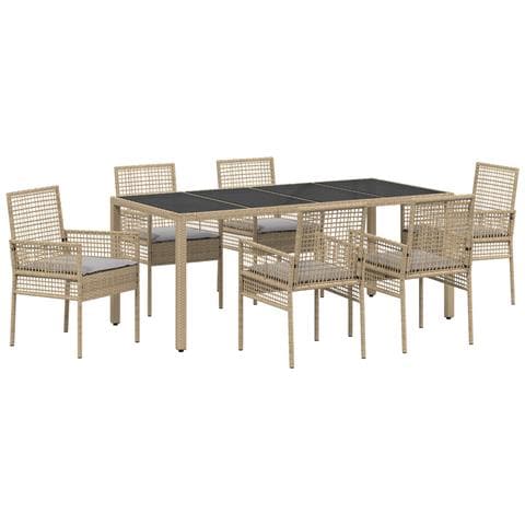 Set da Pranzo da Giardino 7 Pezzi con Cuscini Beige in Polyrattan - Foto 1