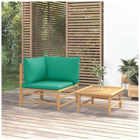 Set Salotto da Giardino 2pz con Cuscini Verdi Bambù - Foto 2