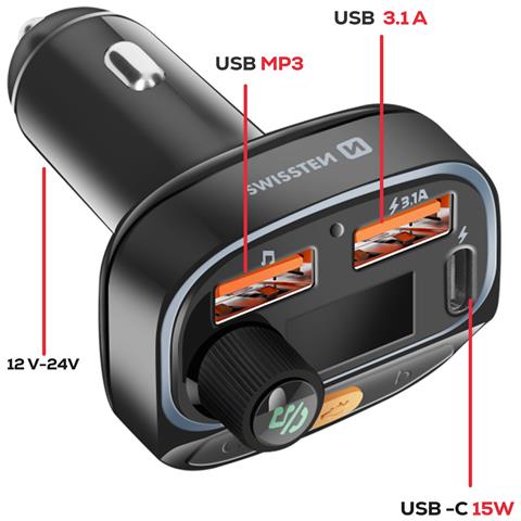 Trasmettitore Fm Bluetooth 5.3 Ricarica Rapida 15.5w Rgb Mp3, Nero - Foto 2