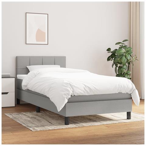 Giroletto a Molle con Materasso Grigio Chiaro 90x190 cm Tessuto - Foto 2