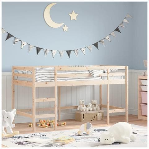 Letto Soppalco con Scala Bambini 80x200cm Massello Pino - Foto 2