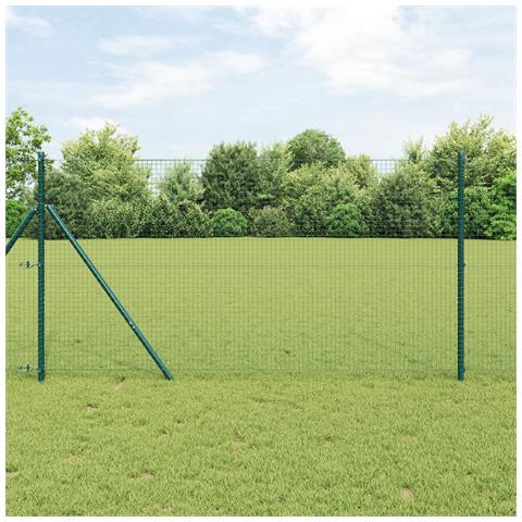 Recinzione in rete saldata con 7 pali Verde 1.4x10 m Acciaio - Foto 2