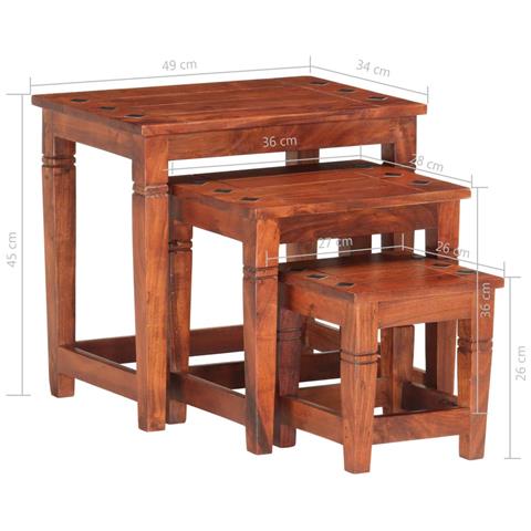 Lusso Casadino -  Tavolini Impilabili 3 Pz In Legno Massello Di Acacia - Foto 8