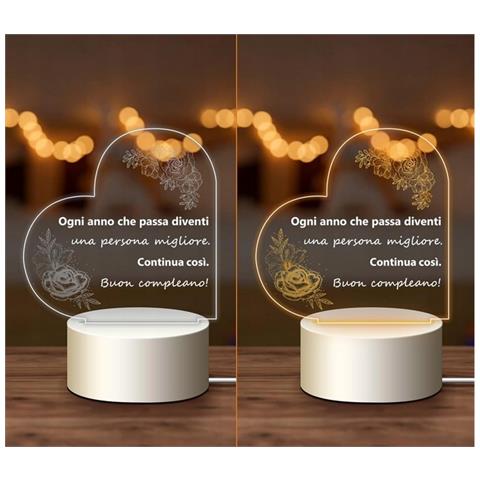 Lampada Da Notte Led Regalo Di Compleanno Con Scritte In Italiano 11 X 19cm - Foto 2