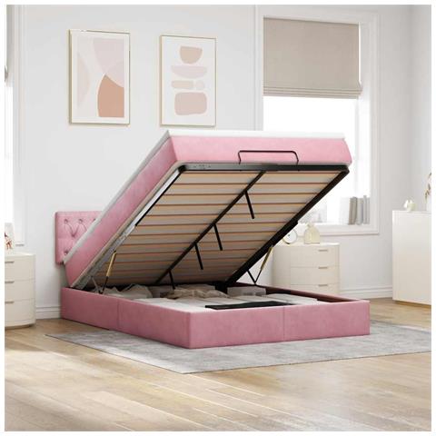 Struttura Letto Pouf con Materasso Rosa 140x190 cm in Velluto - Foto 2