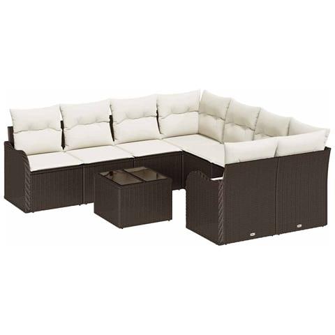 Set Divano da Giardino 9 pcs Marrone e Crema 55 x 55 x 37 cm - Foto 1