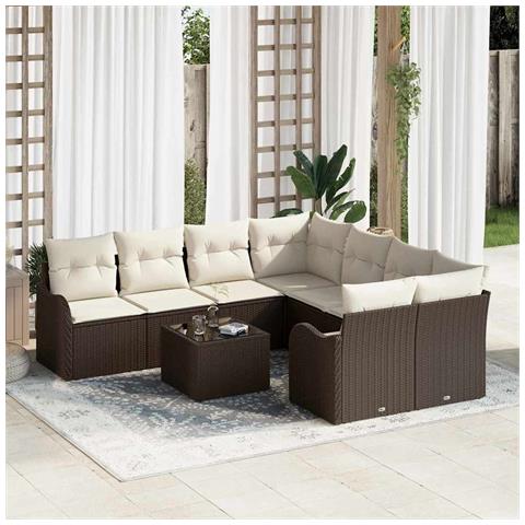 Set Divano da Giardino 9 pcs Marrone e Crema 55 x 55 x 37 cm - Foto 2