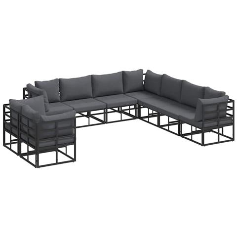 Set Divano da Giardino con cuscino 9 pcs Nero Alluminio - Foto 1