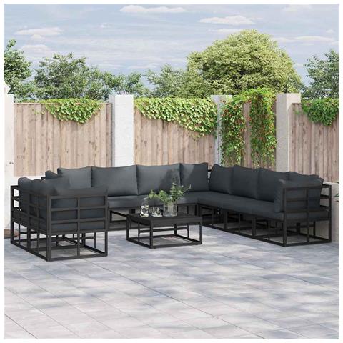 Set Divano da Giardino con cuscino 9 pcs Nero Alluminio - Foto 2