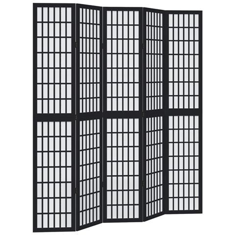 Divisorio Ambienti 5 Pannelli Nero Legno Massello di Paulownia - Foto 1