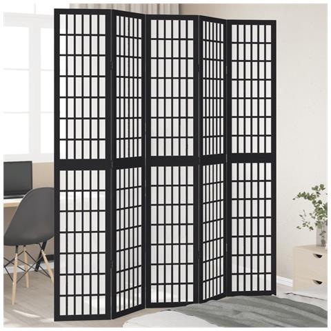 Divisorio Ambienti 5 Pannelli Nero Legno Massello di Paulownia - Foto 2