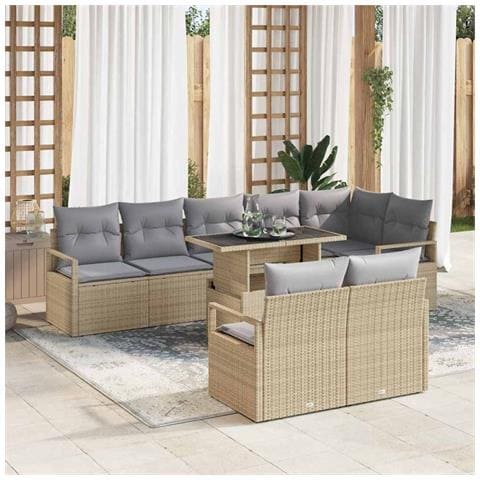 Set Divano da Giardino 9 pcs Beige Poly Rattan - Foto 2