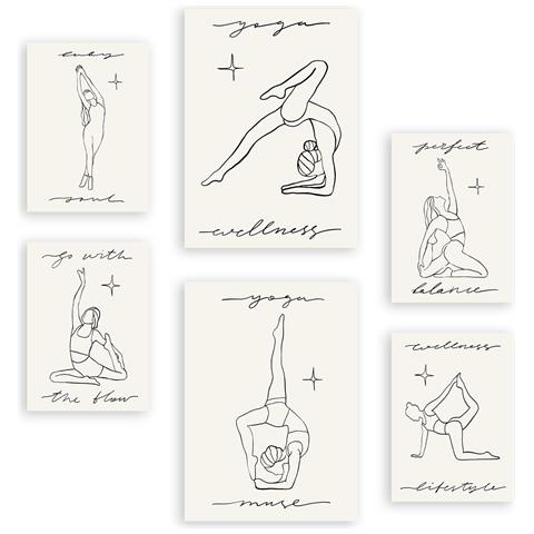 Set Di 6 Stampe Yoga Muses 3 In Stampe Decorative Estetiche Ispirate A Yoga Muse Per Il Tuo Soggiorno, Camera Da Letto, Casa A3 & A4 Senza Cornice - Foto 1