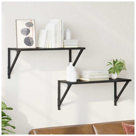 Scaffali da parete 2 pcs Rovere Nero 60 x 25 x 25,5 cm - Foto 2