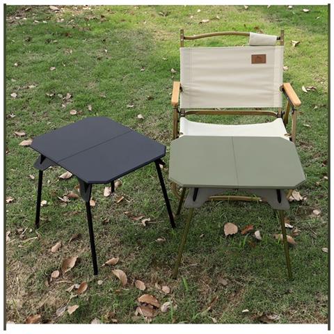 Tavolo Pieghevole Portatile Per Esterni Alto-basso Con Gambe In Alluminio E Piano In Abs Khaki - Foto 7