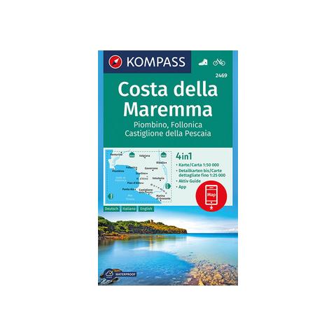 Carta escursionistica n. 2469. Costa della Maremma, Piombino, Follonica Castiglione della Pescaia 1:50.000. Ediz. italiana, tedesca e inglese - Foto 1