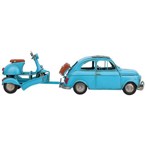 Carro Traino Con Moto In Metallo Blu 34x10x10,5h - Foto 2