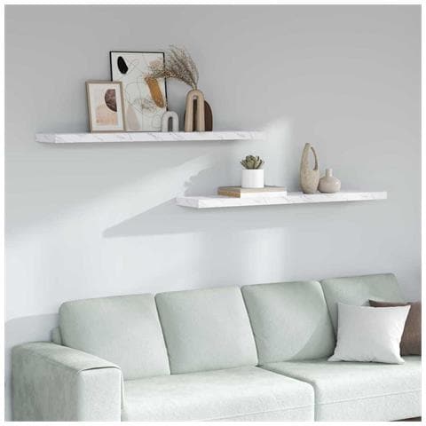 Scaffale da parete 2 pcs Marmo Bianco 120 x 23,5 x 4 cm - Foto 2