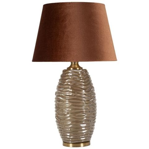 Lampada Da Tavolo Praga -b- In Vetro Fumé Testurizzato Con Paralume In Velluto Terracotta Ø 45,5 Cm - Foto 1