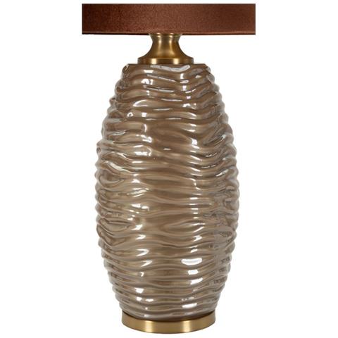 Lampada Da Tavolo Praga -b- In Vetro Fumé Testurizzato Con Paralume In Velluto Terracotta Ø 45,5 Cm - Foto 2